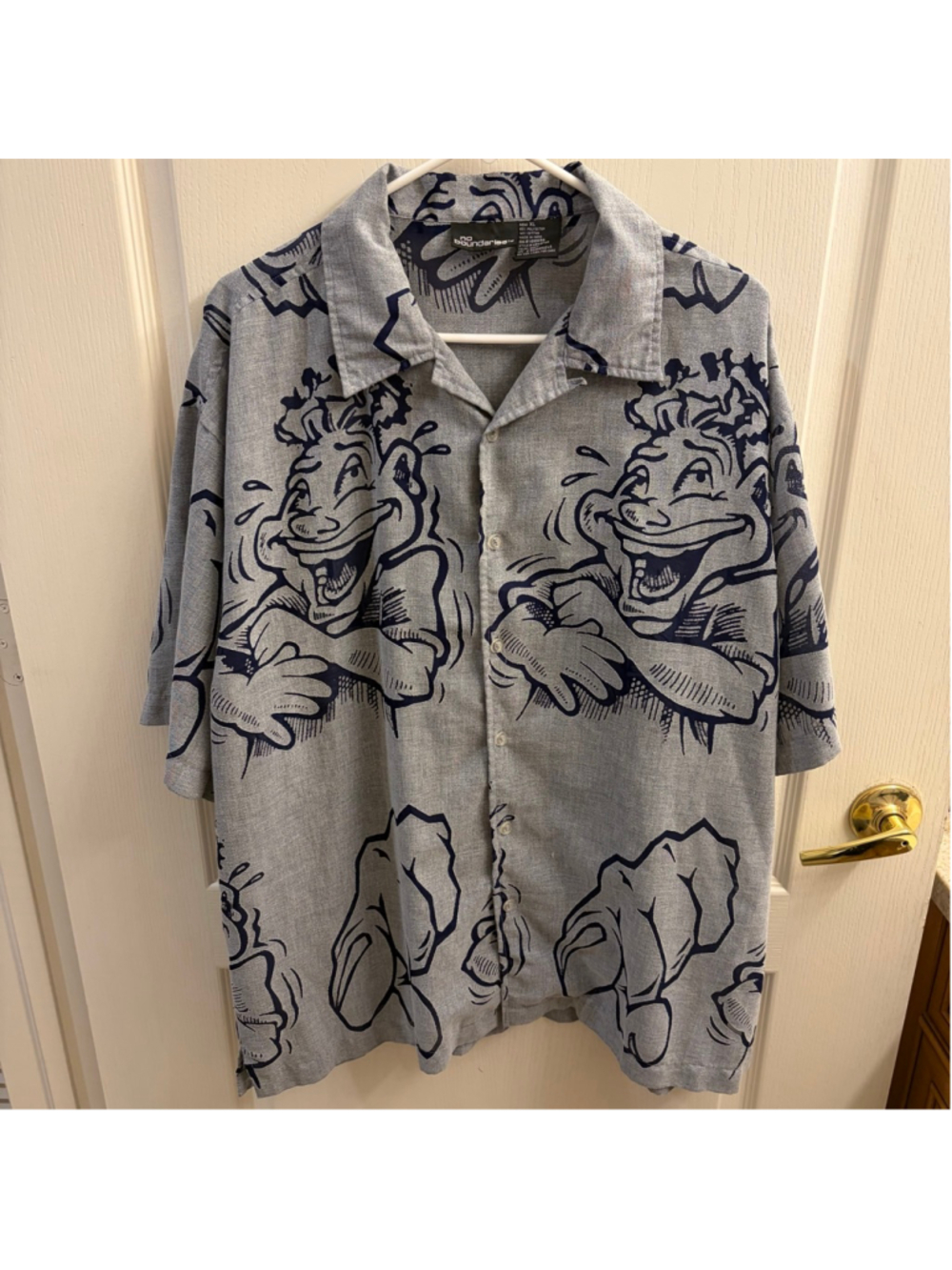 Men's No Boundaries Y2K SK8 Button Down Shirt XL Gray Navy - Picture 2 of 6